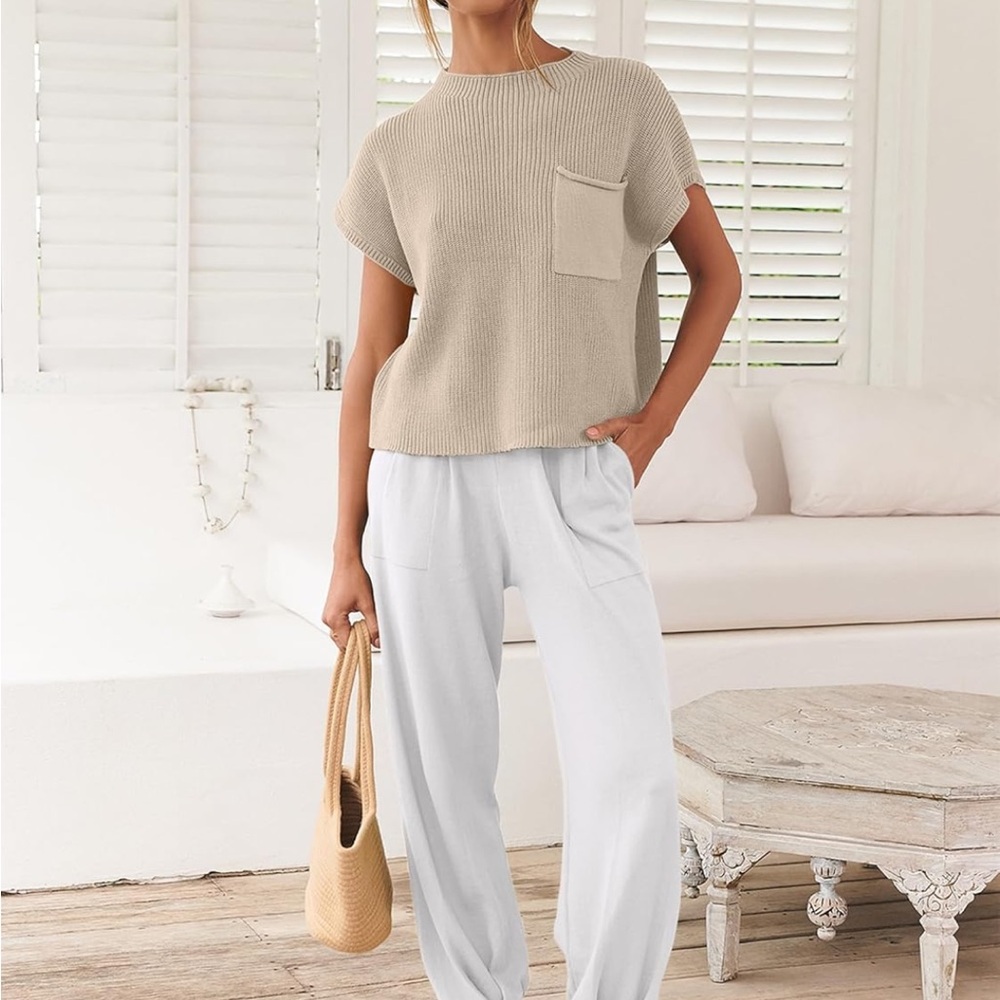 ANRABESS Freya Beige Knit Sweater Set